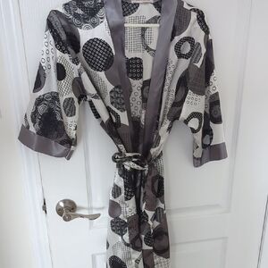 Polka Dot Satin Robe in Black, Gray and White-size XL But Fits Like M